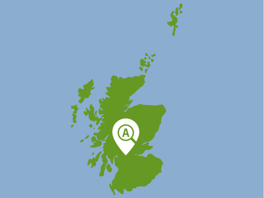 ALISS logo hovering over Scotland map